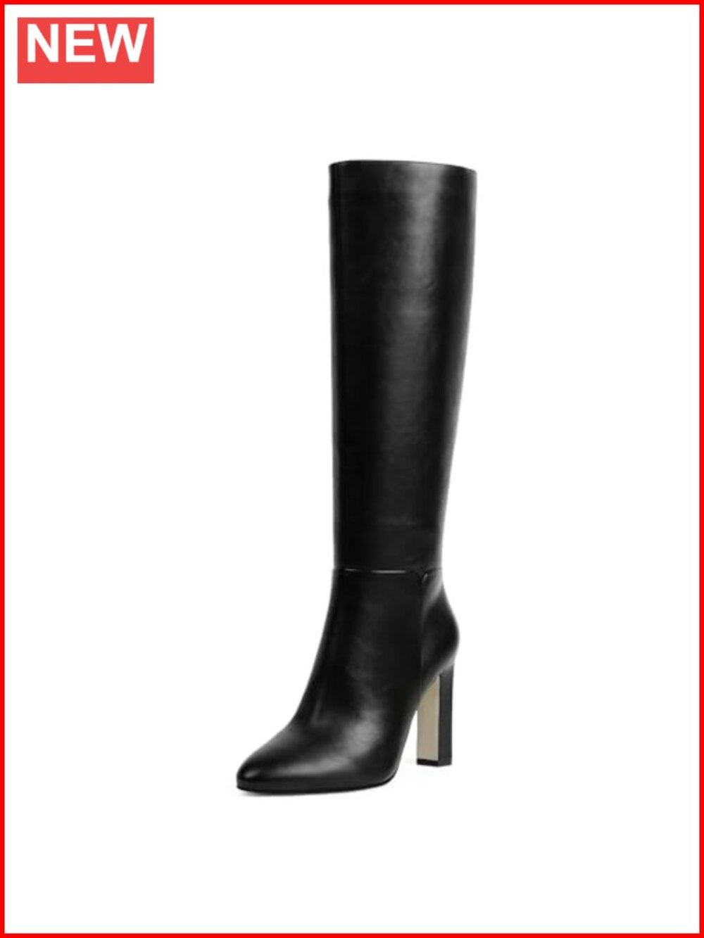 Faux Leather Knee High Boots Almond Toe Chunky Block Heel